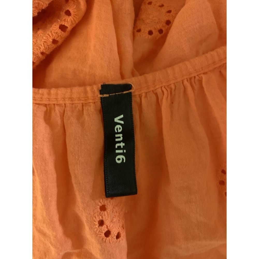 Venti6 Neon Orange Eyelet Boho Peasant Tunic Top Tassel Tie Large - Picture 3 of 3